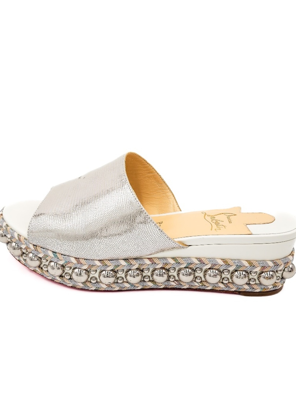 Christian Louboutin Leather Silver Studded Slip-On Platform Sandals  EU 39 - Picture 3 of 8